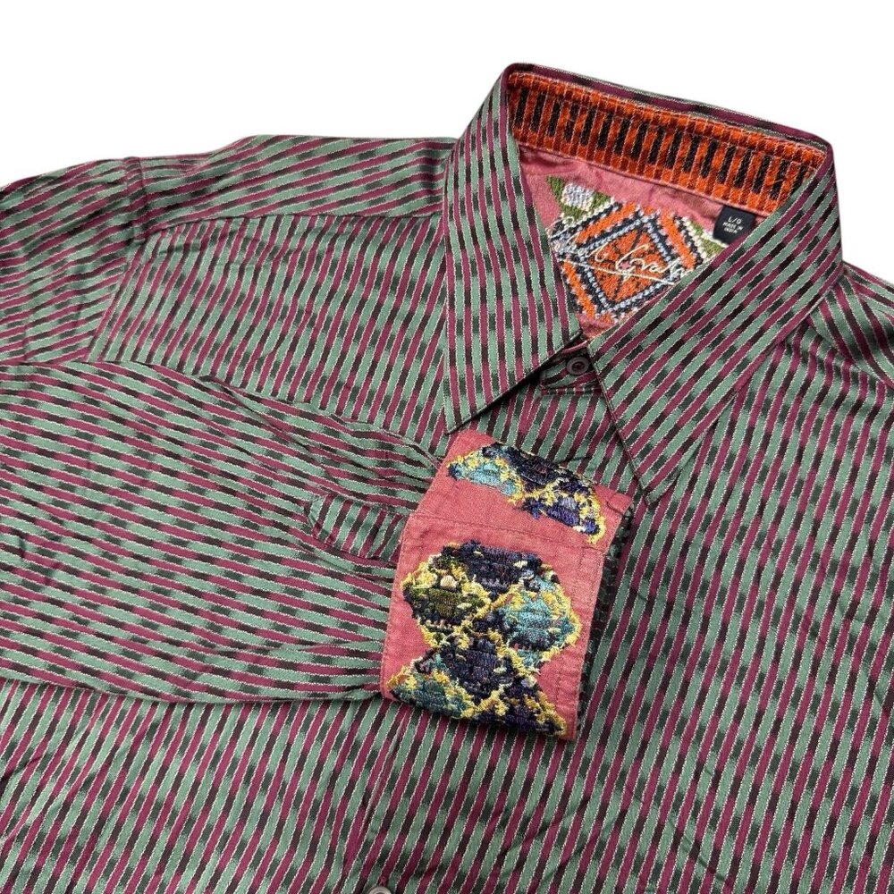 Robert Graham Dress Shirt Men L Purple Green Geo Abstract Flip Cuff Button‎ Up
